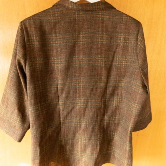 VIN Darcy Brown with Orange and Blue Plaid Shirt womens L - Picture 10 of 10